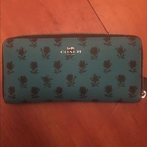 Coach Accordion wallet. Blue w black flowers